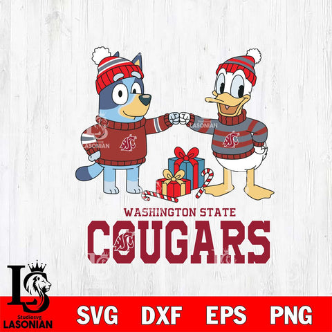 Washington State Cougars Bluey With Donald Duck Christmas File Cut, NCAA SVG DXF EPS PNG FILE, Digital Download,Instant Download, Silhouette