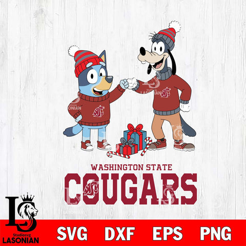 Washington State Cougars Bluey With Goofy Christmas File Cut, NCAA SVG DXF EPS PNG FILE, Digital Download,Instant Download, Silhouette