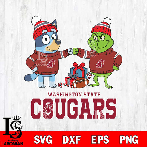Washington State Cougars Bluey With Grinch Christmas File Cut, NCAA SVG DXF EPS PNG FILE, Digital Download,Instant Download, Silhouette