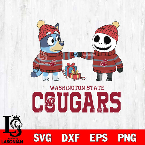 Washington State Cougars Bluey With Jack Skellington Christmas File Cut, NCAA SVG DXF EPS PNG FILE, Digital Download,Instant Download, Silhouette