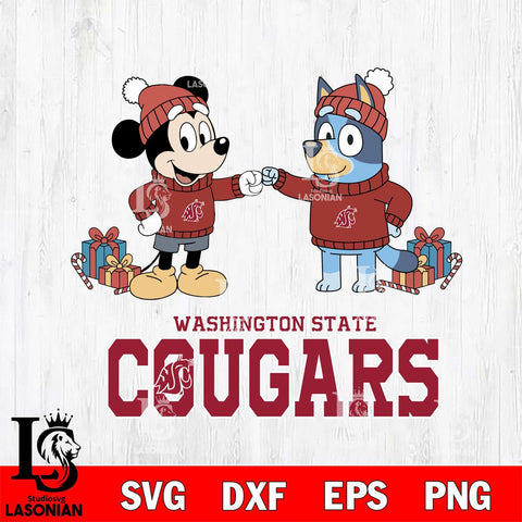 Washington State Cougars Bluey With Mickey Christmas File Cut, NCAA SVG DXF EPS PNG FILE, Digital Download,Instant Download, Silhouette