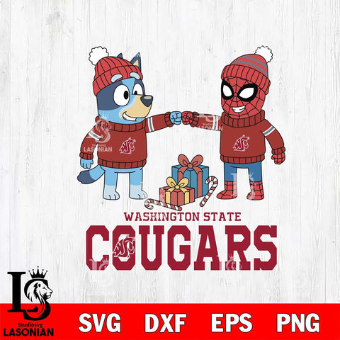 Washington State Cougars Bluey With Spider man Christmas File Cut, NCAA SVG DXF EPS PNG FILE, Digital Download,Instant Download, Silhouette