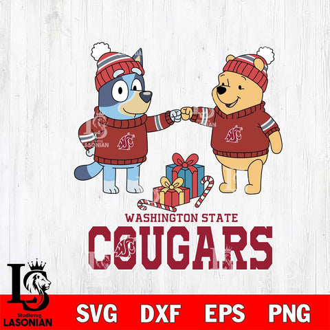 Washington State Cougars Bluey With Winnie The Pooh Christmas File Cut, NCAA SVG DXF EPS PNG FILE, Digital Download,Instant Download, Silhouette