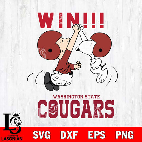 Washington State Cougars Charlie Brown and Snoopy Win Svg Eps Dxf Png File, NCAA svg , Digital Download , Instant Download, Cricut File