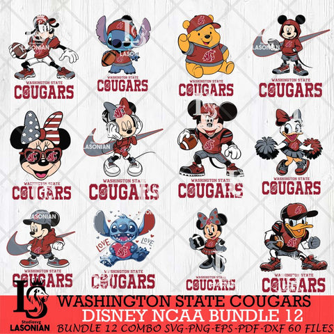 Washington State Cougars Disney NCAA Bundle Svg PNG 12 Svg Eps Dxf Png File, Digital Download