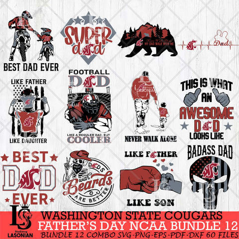 Washington State Cougars Fathers Day NCAA Bundle 12 Svg Eps Dxf Png File, Digital Download, Instant Download