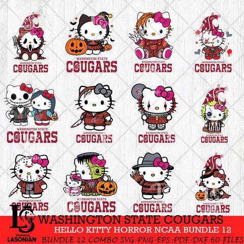 Washington State Cougars Hello Kitty Horror NCAA Bundle 12 SVG Svg Eps Dxf Png File, Digital Download