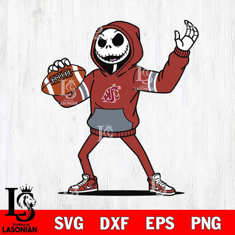 Washington State Cougars Jack Skellington Football Christmas File Cut, NCAA SVG DXF EPS PNG FILE, Digital Download , Criucut , Silhouette