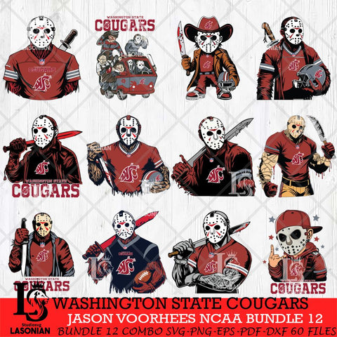 Washington State Cougars Jason Voorhees Horror Bundle 12 SVG Eps Dxf Png File, bundle NCAA svg, Digital Download, Instant Download