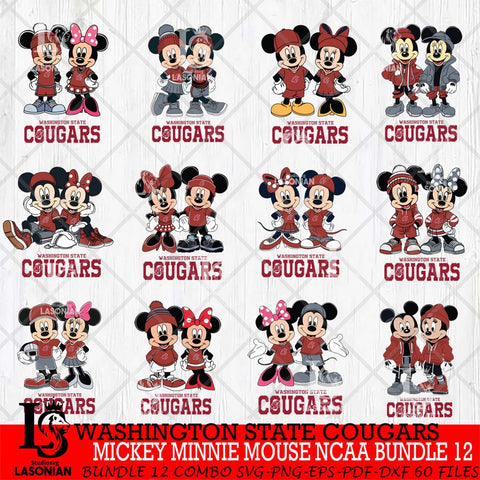 Washington State Cougars Mickey Minnie Mouse NCAA Bundle 12 Svg Eps Dxf Png File, Bundle NCAA svg , File Cut , Digital Download , Instant Download, Cut Svg Files