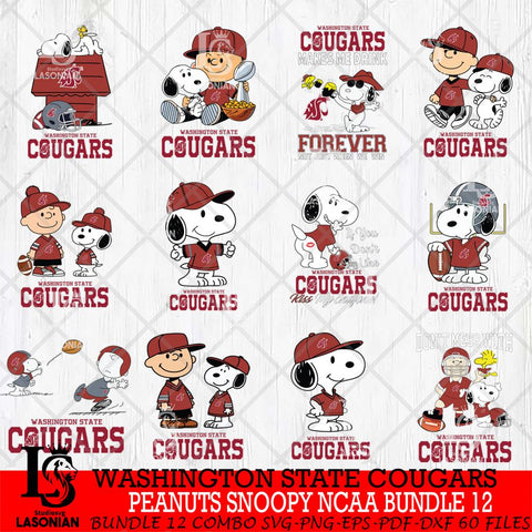 Washington State Cougars Peanuts Snoopy Player NCAA Bundle 12 SVG DXF EPS PNG FILE,Snoopy File Cut, bundle NCAA Digital Download,Instant Download, Silhouette