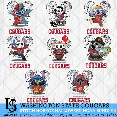 Washington State Cougars Stitch Horror Halloween Bundle NCAA Svg Eps Dxf Png File, Digital Download, Instant Download