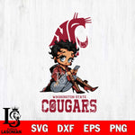 Washington State Cougars Style Black Fan Girl Betty Boop, Svg Eps Dxf Png File, Digital Download
