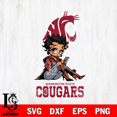 Washington State Cougars Style Black Fan Girl Betty Boop, Svg Eps Dxf Png File, Digital Download