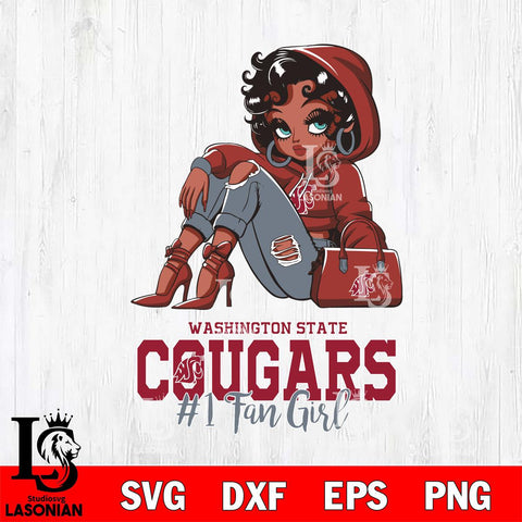 Washington State Cougars #1 beauty Black Fan Girl, Svg Eps Dxf Png File, Digital Download