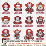 Washington State Cougars  Pennywise Horror NCAA Bundle 12 SVG Svg Eps Dxf Png File, Digital Download