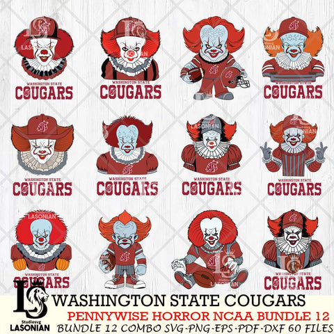 Washington State Cougars  Pennywise Horror NCAA Bundle 12 SVG Svg Eps Dxf Png File, Digital Download