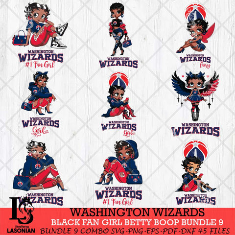 Washington Wizards Black Fan Girl Betty Boop Bundle 9 Svg Eps Dxf Png File, Digital Download, Instant Download