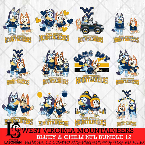 West Virginia Mountaineers Bluey & Bingo Bundle 12 SVG Svg Eps Dxf Png File, Bundle NCAA svg, Digital Download, Instant Download