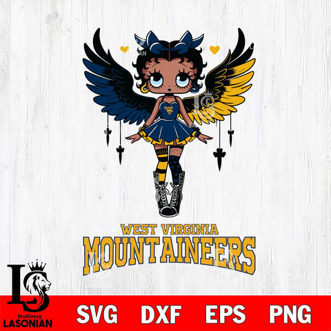 West Virginia Mountaineers Anglel Black Fan Girl Betty Boop, Svg Eps Dxf Png File, Digital Download