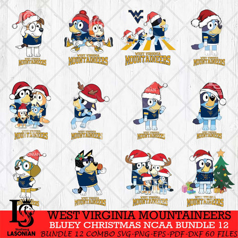 West Virginia Mountaineers Bluey Christmas NCAA Bundle 12 Cricut File Cut Files , Bluey Cricut , Christmas Svg , Bluey svg , Digital Download, dxf eps png pdf file