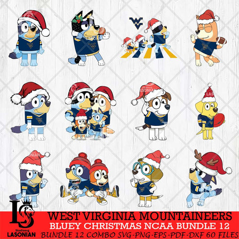 West Virginia Mountaineers Bluey Christmas NCAA Bundle 12 SVG Eps Dxf Png File, Digital Download, Instant Download