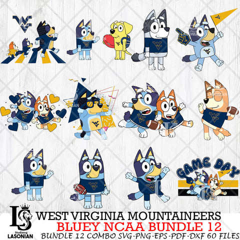 West Virginia Mountaineers Bluey NCAA Bundle 12 Svg Eps Dxf Png File, Digital Download, Instant Download