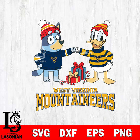 West Virginia Mountaineers Bluey With Donald Duck Christmas File Cut, NCAA SVG DXF EPS PNG FILE, Digital Download,Instant Download, Silhouette