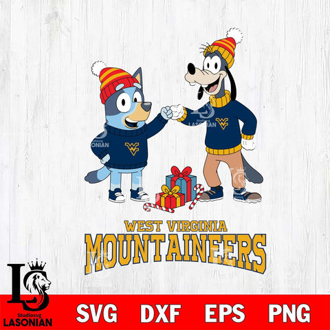 West Virginia Mountaineers Bluey With Goofy Christmas File Cut, NCAA SVG DXF EPS PNG FILE, Digital Download,Instant Download, Silhouette