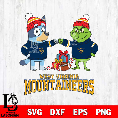 West Virginia Mountaineers Bluey With Grinch Christmas File Cut, NCAA SVG DXF EPS PNG FILE, Digital Download,Instant Download, Silhouette