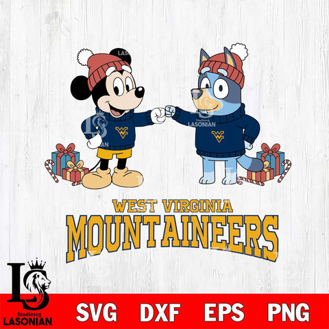 West Virginia Mountaineers Bluey With Mickey Christmas File Cut, NCAA SVG DXF EPS PNG FILE, Digital Download,Instant Download, Silhouette