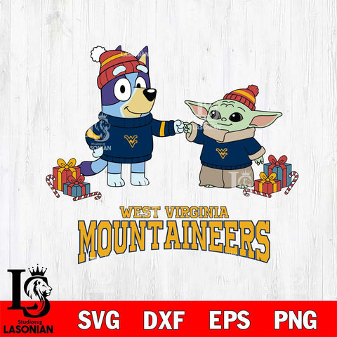 West Virginia Mountaineers Bluey With Yoda Christmas File Cut, NCAA SVG DXF EPS PNG FILE, Digital Download,Instant Download, Silhouette