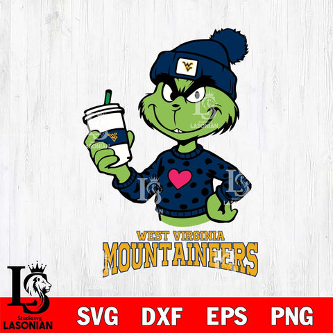 West Virginia Mountaineers Boujee Grinch Heart Christmas Cut Files Cricut, Svg Dxf Eps Png file, Digital download , Silhouette