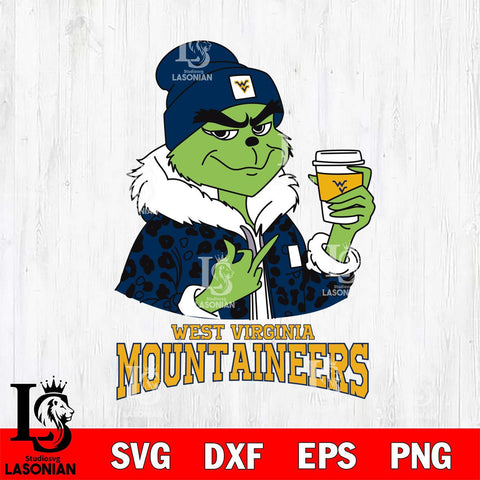 West Virginia Mountaineers Boujee Grinch Leopard Christmas Cut Files Cricut, Svg Dxf Eps Png file, Digital download , Silhouette