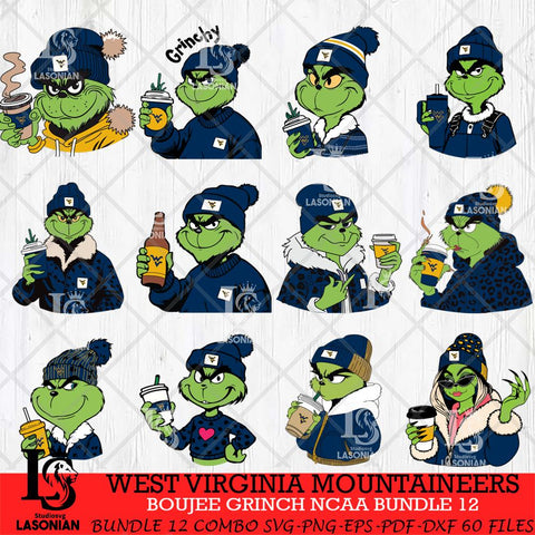 West Virginia Mountaineers Boujee Grinch NCAA Bundle 12 SVG Eps Dxf Png File, Digital Download, Instant Download