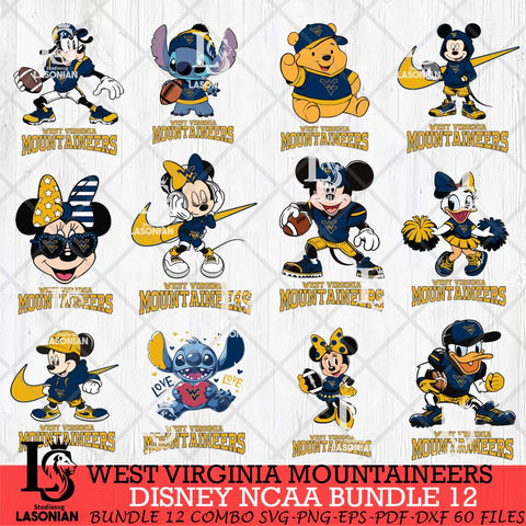 West Virginia Mountaineers Disney NCAA Bundle Svg PNG 12 Svg Eps Dxf Png File, Digital Download