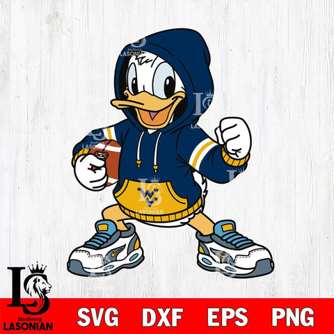 West Virginia Mountaineers Donald Duck Disney Christmas File Cut, NCAA SVG DXF EPS PNG FILE, Digital Download , Criucut , Silhouette
