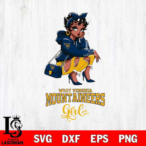 West Virginia Mountaineers Fashion Black Fan Girl Betty Boop, Svg Eps Dxf Png File, Digital Download