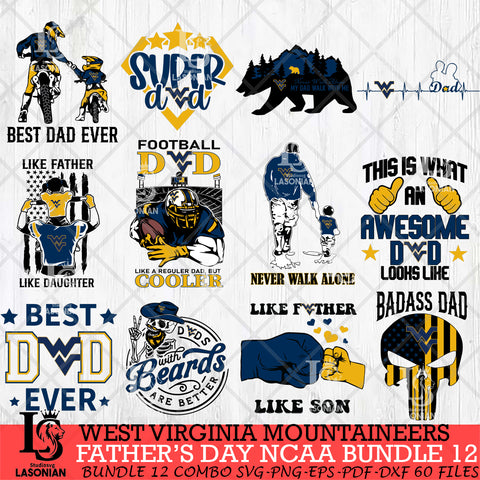 West Virginia Mountaineers Fathers Day NCAA Bundle 12 Svg Eps Dxf Png File, Digital Download, Instant Download