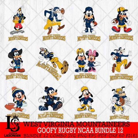 West Virginia Mountaineers Goofy Rugby Disney NCAA Bundle 12 SVG DXF EPS PNG FILE,NCAA bundle svg ,Football Digital Download,Instant Download, Silhouette