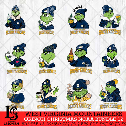 West Virginia Mountaineers Grinch Christmas NCAA Bundle 12 Svg Eps Dxf Png File,Cricut files, Digital Download, Instant Download