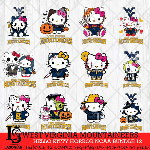 West Virginia Mountaineers Hello Kitty Horror NCAA Bundle 12 SVG Svg Eps Dxf Png File, Digital Download