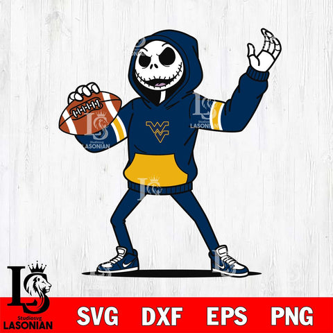 West Virginia Mountaineers Jack Skellington Football Christmas File Cut, NCAA SVG DXF EPS PNG FILE, Digital Download , Criucut , Silhouette