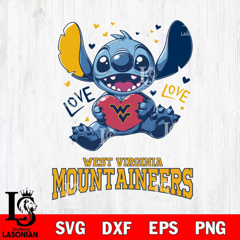 West Virginia Mountaineers Love Stitch, Svg Eps Dxf Png File, Digital Download