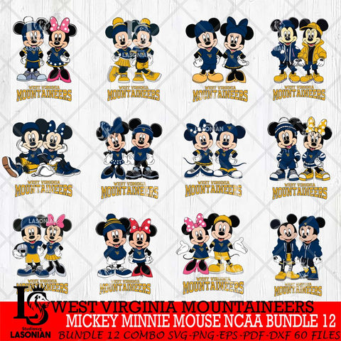 West Virginia Mountaineers Mickey Minnie Mouse NCAA Bundle 12 Svg Eps Dxf Png File, Bundle NCAA svg , File Cut , Digital Download , Instant Download, Cut Svg Files