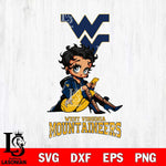 West Virginia Mountaineers Style Black Fan Girl Betty Boop, Svg Eps Dxf Png File, Digital Download