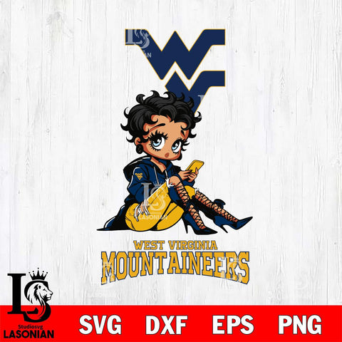 West Virginia Mountaineers Style Black Fan Girl Betty Boop, Svg Eps Dxf Png File, Digital Download