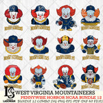 West Virginia Mountaineers  Pennywise Horror NCAA Bundle 12 SVG Svg Eps Dxf Png File, Digital Download