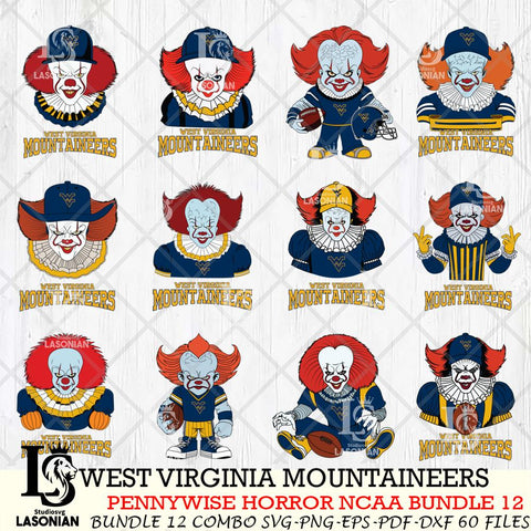 West Virginia Mountaineers  Pennywise Horror NCAA Bundle 12 SVG Svg Eps Dxf Png File, Digital Download