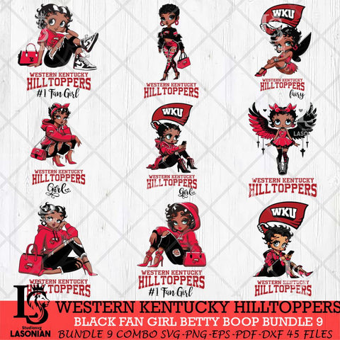 Western Kentucky Hilltoppers Black Fan Girl Betty Boop Bundle 9, Svg Eps Dxf Png File, Digital Download